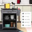 Chariot de rangement pour îlot de cuisine avec comptoir en acier inoxydable, tiroir, porte-serviettes, tablette à épices dans un chariot roulant gris, comptoir, support