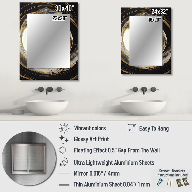 Gold Glamour Wave I - Marble Unique Wall Mirror, Modern Mirror, Printed Metal Art, 32" x 24"