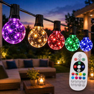 30 ft 30-Bulb Color Changing Outdoor Globe String Lights Shatterproof, Low-Voltage LED Party Patio Lighting