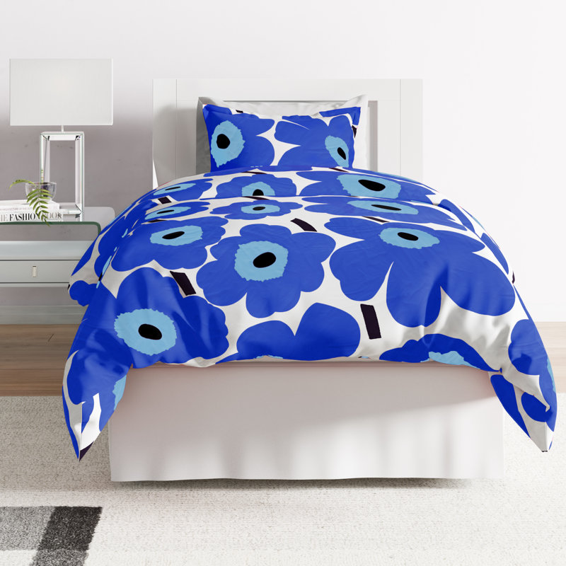 Marimekko Unikko Red Cotton Floral Queen Duvet Cover Set