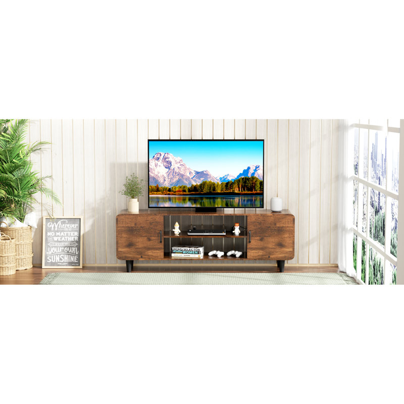 Meuble audio-vidéo pour téléviseur brun rustique avec tablette ouverte