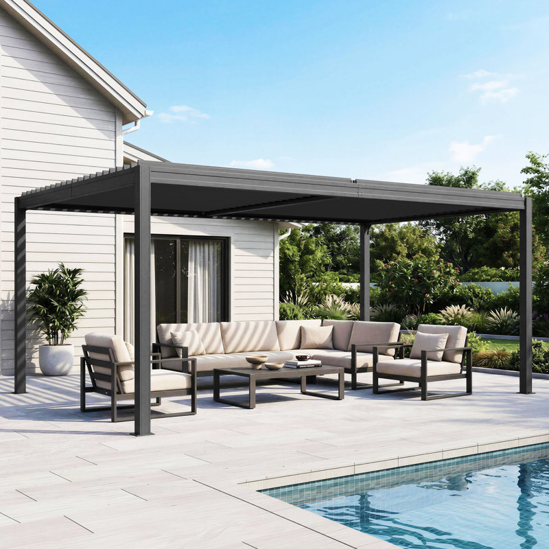 Domi Patio Outdoor Aluminum Louvered Pergola, 16" W x 10' D, Gray