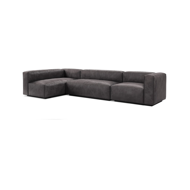Canapé modulaire en cuir Cleon, Cuir véritable ardoise, Face à la droite