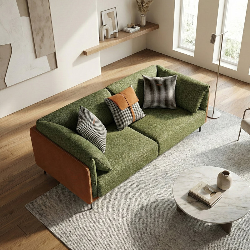 Modern Upholstered Sofa with Foam Cushions and Wood Frame, Green Fabric Living Room Sofa,2-Seat, 2-Seat