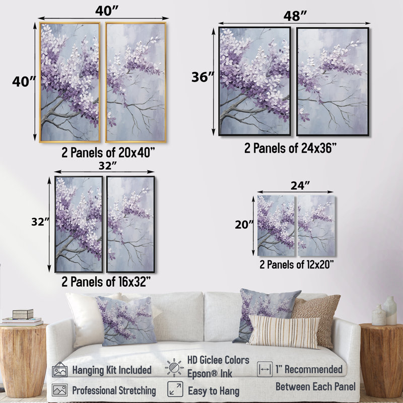 Beautiful Lilac Dreamscape IV - impressions sur toile mauves, H 36 po x l 48 po, Reproduction encadrée sans passe-partout