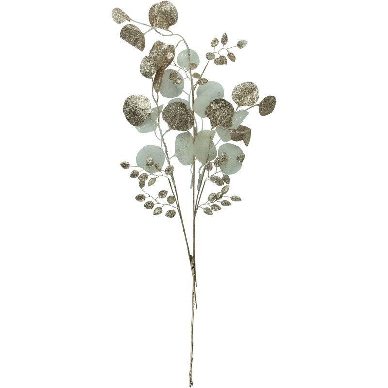 Glittered Winter Leaves Artificial Christmas Spray - 32" - White And Gold