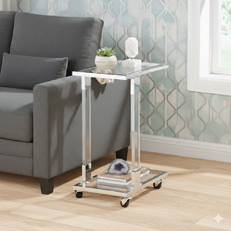 Table d'appoint en verre, table de bout en acrylique, Argent argent