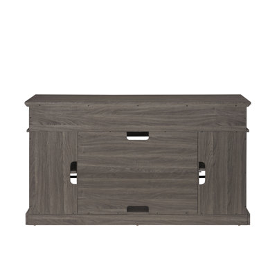 Meuble télé moderne pour téléviseurs jusqu'à 65 pouces, centre multimédia avec rangements ouverts et fermés et système de gestion des câbles, noyer foncé et noir