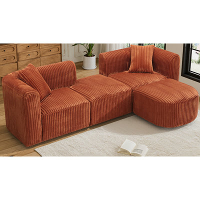 Luxury Modern Curved Corduroy Sectional Sofa, Minimalist Style Comfy Fluffy Couches For Living Room Apartment, 4 Seater Modular Sectional