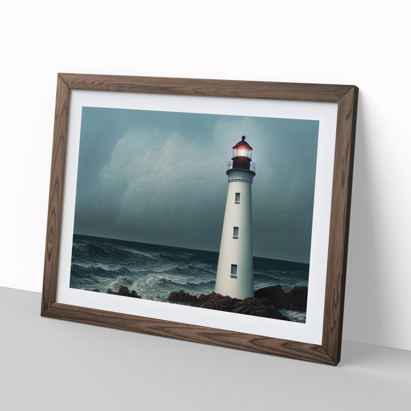Compelling Lighthouse - Framed Print, 34cm H x 46cm W x 2cm D, Walnut