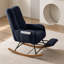 Chaise berçante à bascule à oreilles et repose-pieds assortis, en tissu Teddy bleu foncé. Fauteuil à bascule d'allaitement avec poche de rangement latérale, bercement en douceur, base en bois massif.