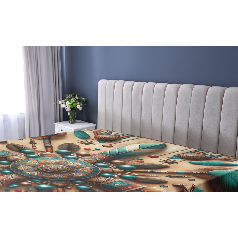 Drap-housse rustique_ Plumes du sud-ouest de souche_Séquoia et turquoise foncé, Très grand