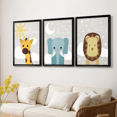 Girafe soleil - Toile tendue avec châssis sur mesure - 3 pièces