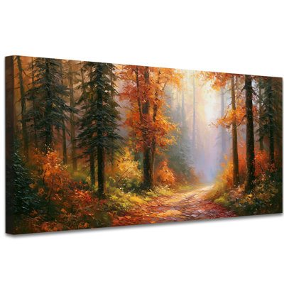  Toile d'automne, art mural, forêt d'automne, ferme rustique, feuille d'érable, peinture aux tons de terre vifs, décor pour salon, chambre, mur de l'Action de grâce, 16 x 32 po
