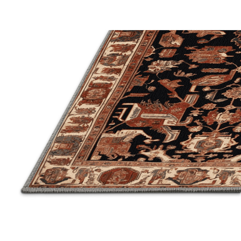 Machine Washable Persian Brown Area Rug, Rectangle 5' x 8'