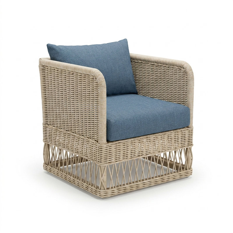 Destin Pebble Outdoor Patio Club Chairs - Canvas Denim, Canvas Denim, White