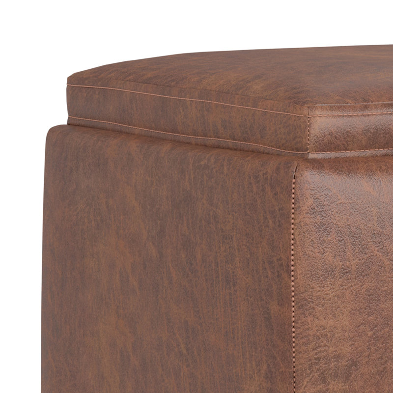 Natasha 18"W Upholstered Square Storage Ottoman with Tray Top and Metal Legs