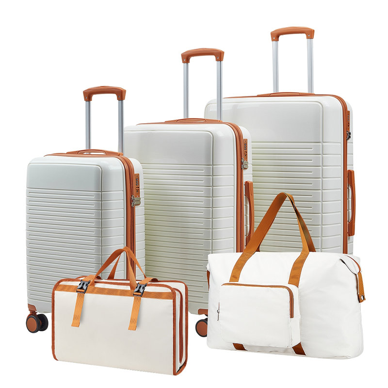 Ensemble de 5 valises en PP avec serrure TSA et valises de voyage à roulettes silencieuses, Brun