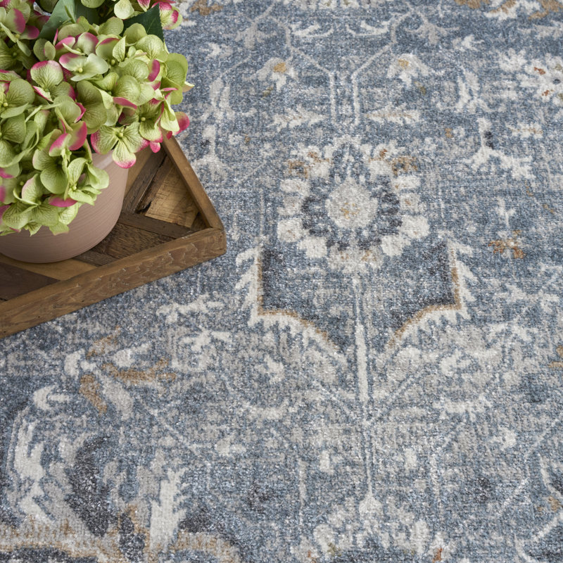 Tapis d'intérieur rétro bleu 7 pi 10 po x 10 pi Graceanna, Rectangle 7 pi 10 po x 10 pi