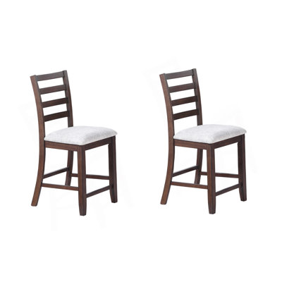 Ladder Back Design Walnut Color Set Of 2Pc Counter Height Chairs Padded Seat Curved Back Legs Dining Room High Chair