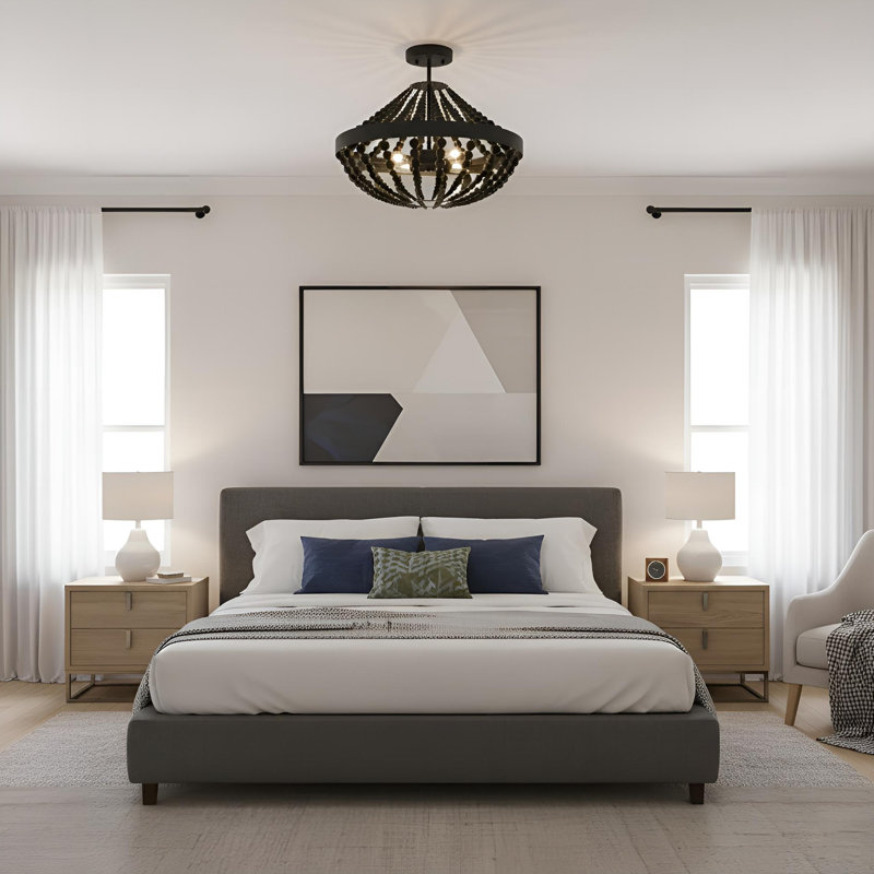 4-light Matte Black Beaded Semi-flush Mount, Black