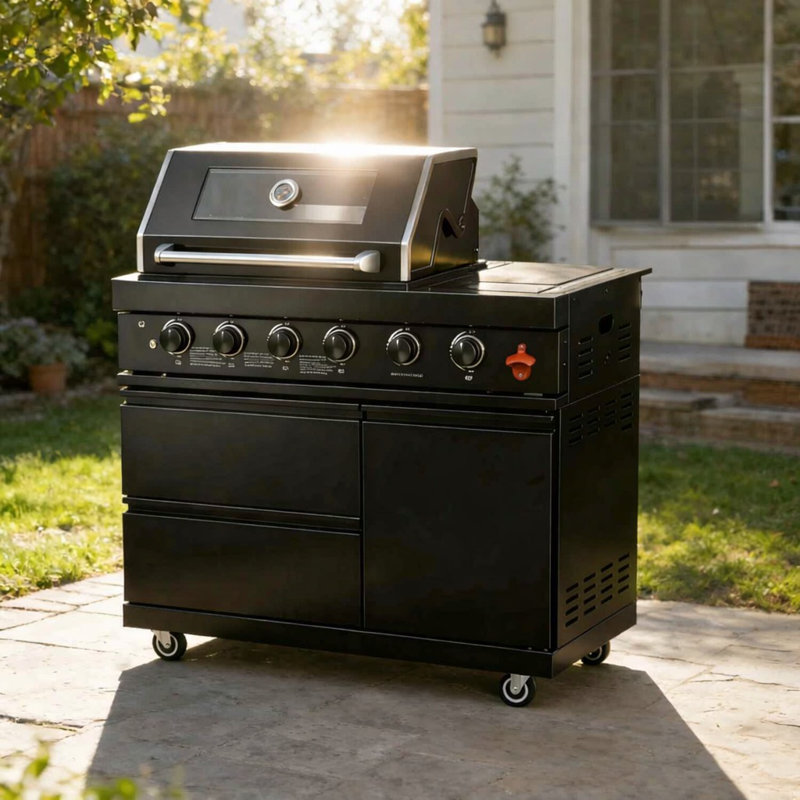Barbecue au gaz naturel 46 pouces avec 4 brûleurs, acier inoxydable noir
