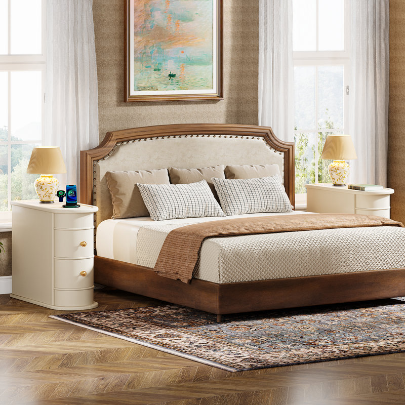 Table de bout en bois massif avec 2 tiroirs de rangement, aucun assemblage requis, Blanc