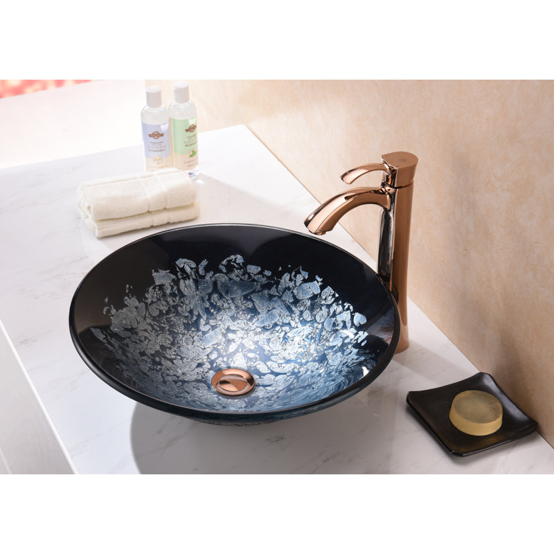 Lavabo de salle de bain vasque circulaire en verre trempé Makata Silver Burst
