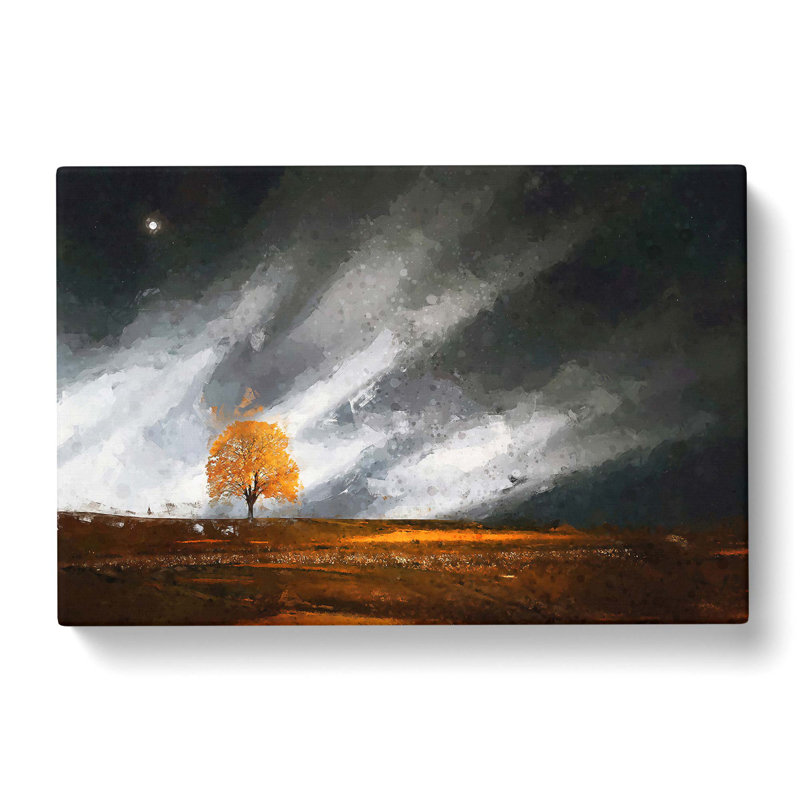 Lone Tree At Dusk In Abstract - Wrapped Canvas Painting, 40cm H x 60cm W x 3cm D