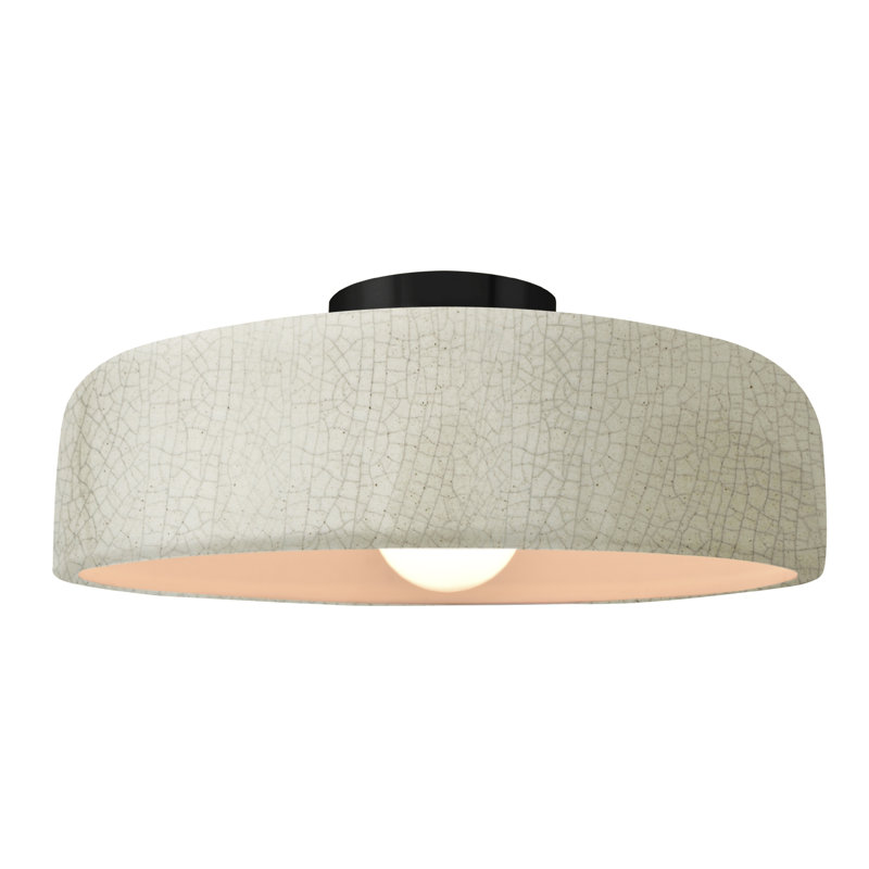 Plafonnier semi-encastré en céramique Dottie, Blanc craquelé / noir mat, Noir mat, H 6,5 po x l 16 po x P 16 po