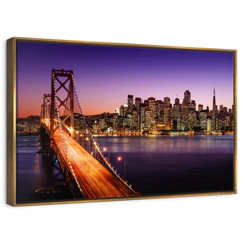 Horizon du pont de la baie de San Francisco, Cadre flottant doré, 43 po x 29 po