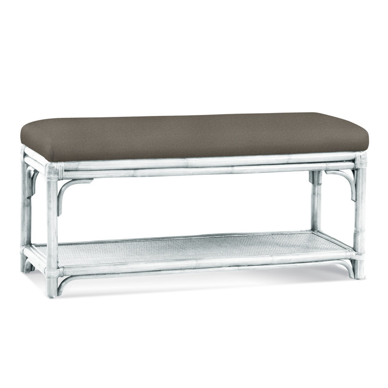 Summer Retreat Wicker Shelf Storage Bench, Frost White, Green and Blue Stripe; 0252-54