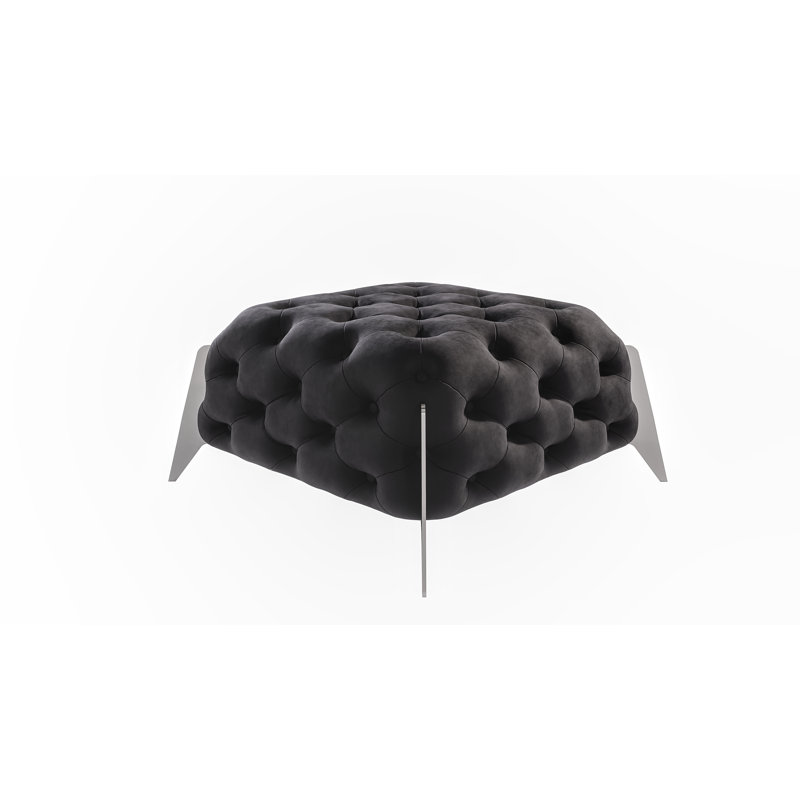Juneri 80cm Wide Velvet Tufted Square Solid Colour Footstool Ottoman, Black