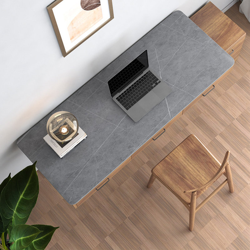 Grey Rectangular Sintered Stone Floating Desk with drawers desk, 5.91"H*47.24"W*19.69"D