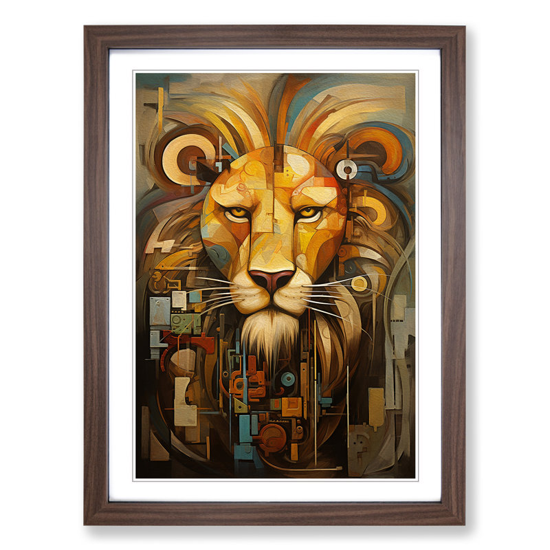 Lion Dadaism Art - Framed Print, 34cm H x 25cm W x 2cm D, Walnut Framed