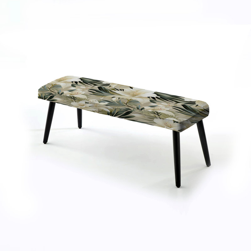 Neutral Oasis Ii Tropical Pattern I - Tropical Upholstered Black Bench