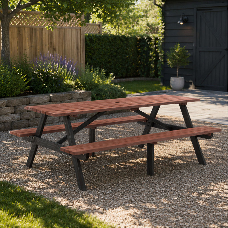 Ensemble de table de pique-nique d'extérieur 75 po - capacité de 2 200 lb, avec trou pour parasol, robuste, pour la cour arrière, la pelouse et le barbecue