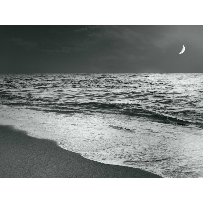 «Moonrise Beach BW» par Sue Schlabach, reproduction sur toile, H 30 po x l 40 po