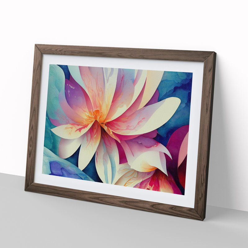 Intense Watercolour Flowers Abstract - Framed Print, 34cm H x 46cm W x 2cm D, Walnut