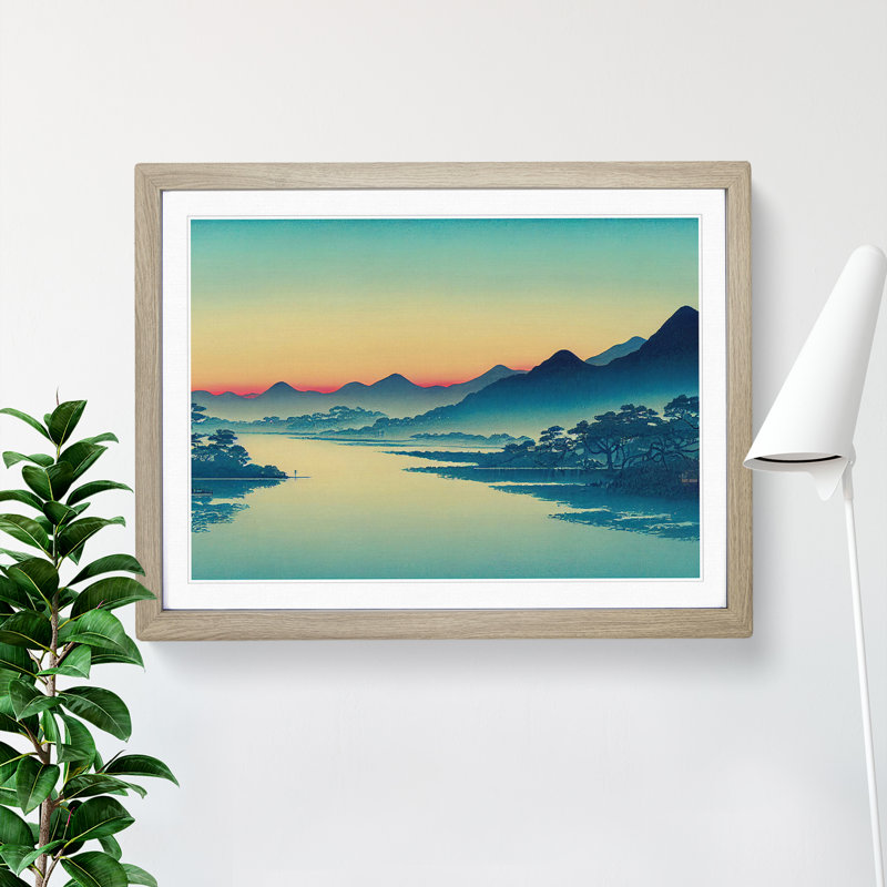 Mountain River Japanese - Framed Print, 46cm H x 64cm W x 2cm D, Oak Framed
