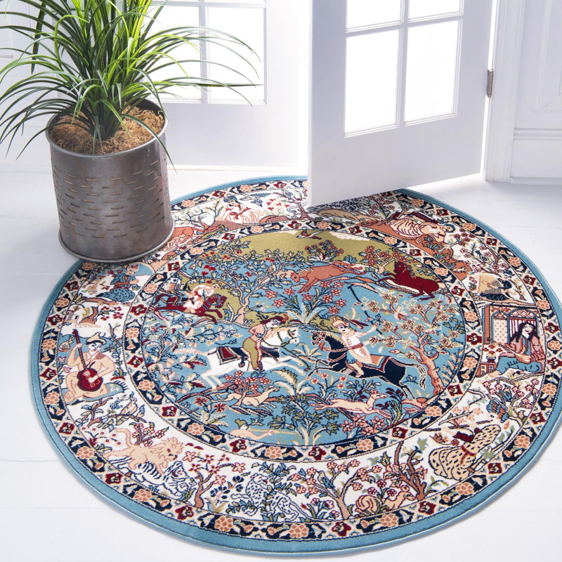Ledger Oriental Indoor Rug, Round 7'10", Blue