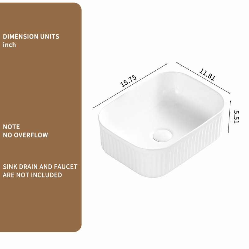 Rectangle Above Counter Bathroom Vessel Sink Of Milk White Ceramic, Matte Texture Enhances Elegance, To Scratches And Stains, 15.44 In Deep, 11.73 Wide, 5.63 High, 17.04 Lb Weight American Design