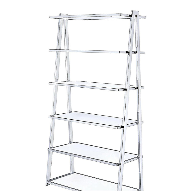 6 tablettes fixes à 6 niveaux, blanc brillant et chrome