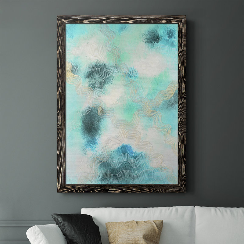 Dwaipayan Blue Shift I, peinture sur toile encadrée, H 37,5 po x l 27,5 po, Toile encadrée noire, Pas de tapis