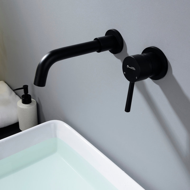 Robinet pour salle de bain mural à poignée simple, Noir mat