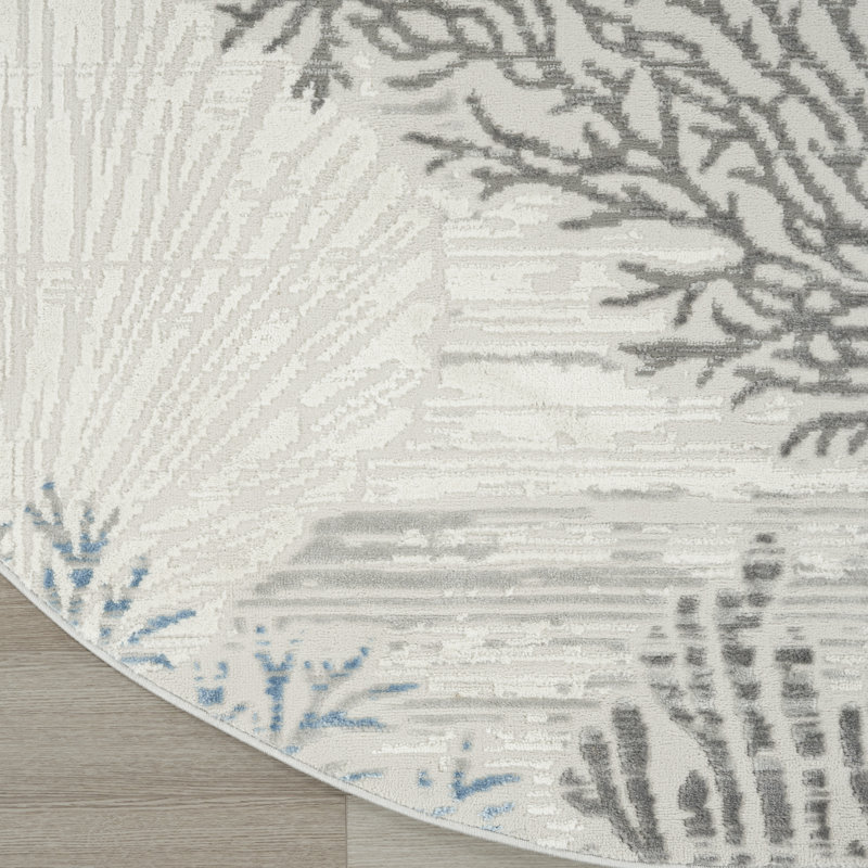 Tapis ivoire / bleu Lilyanna, Rond 5 pi 3 po