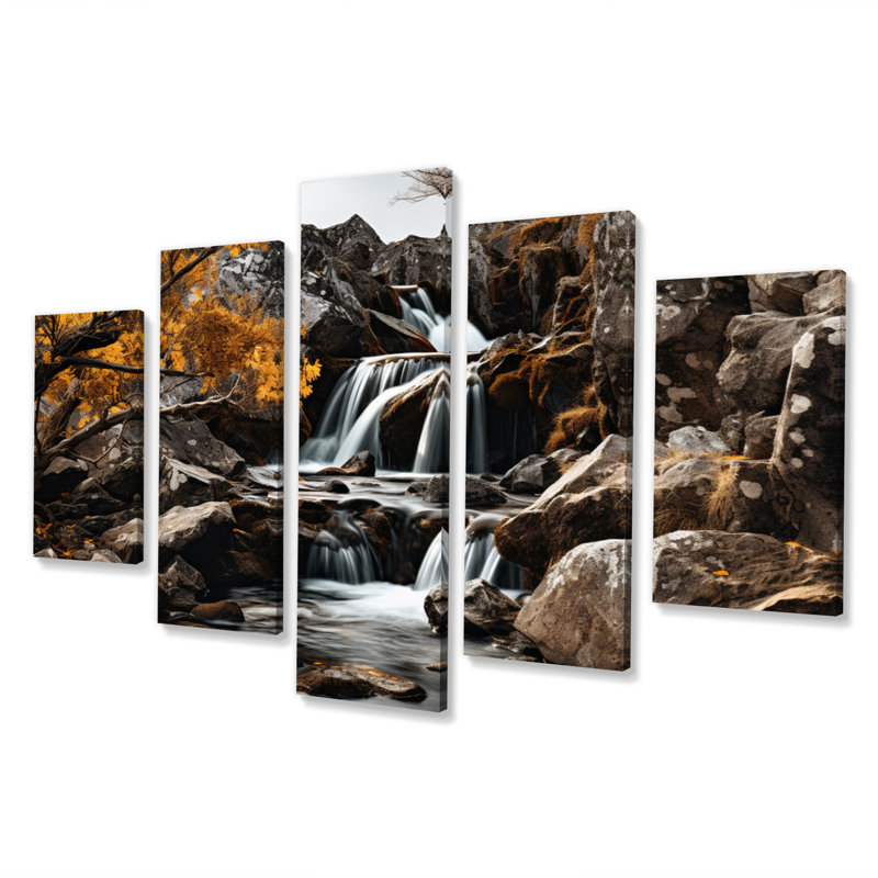 Cascade éphémère Cascade III - impression d'art mural paysages - 5 panneaux
