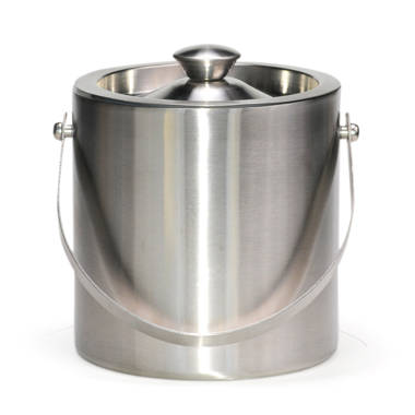 Stainless Steel Ice Cube Container Double Walled 1.3L Ice Bucket Container  with Tongs Lid and One Small Metal Ice Scoop