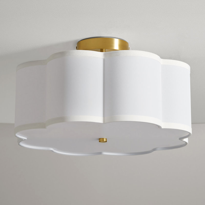Plafonnier semi-encastré en tissu 3 lumières Tekamah, H 6,9 po x l 15,7 po x P 15,7 po, Doré