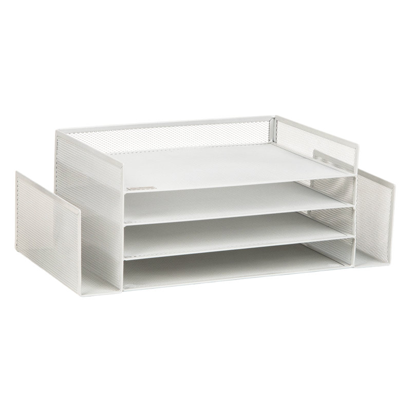 Organisateur de bureau, rangement pour dossiers, bac à papier, espace de travail, bureau, filet métallique, blanc, White